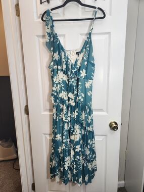Torrid Teal and White One-Shoulder Floral Ruffle Dress, 3X, NWT